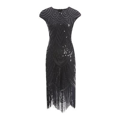 Anni Ruggenti Anni 1920 Lunghezza al ginocchio Vestito Abito Flapper Abito da cocktail Cortissima Il grande Gatsby Charleston Invitato al matrimonio Paillettes Frangia con nappe Tinta unita Scollo