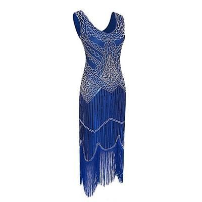 Anni Ruggenti Anni 1920 Lunghezza al ginocchio Vestito Abito Flapper Abiti da Ballo Senza maniche Il grande Gatsby Charleston Invitato al matrimonio Paillettes Patchwork Scollo a V Costume Per donna