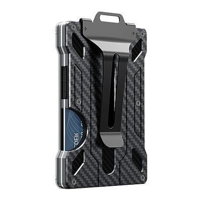 Portafoglio da uomo - clip per soldi in metallo sottile in alluminio con 1 finestra trasparente per badge ID blocco RFID tiene fino a 15 carte con clip per contante. Portafoglio ultra sottile e