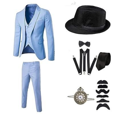 Vintage Anni Ruggenti Anni 1920 Abiti Completi Blazer Set di accessori Il grande Gatsby Gentiluomo Tinta unica Halloween Scollo a V Costume Per uomo Halloween Halloween Addio al Nubilato Adulti