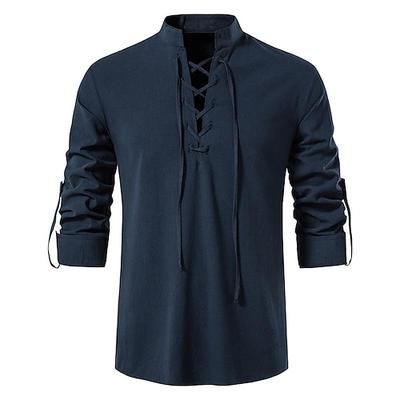 Medievale Rinascimento 17° secolo Lunghezza media Blusa / Camicia Costume Cosplay Cavaliere Vichingo Cavaliere Celtico Elfico Coulisse Tinta unita Costume Per uomo Costumi da pirata Fantasia