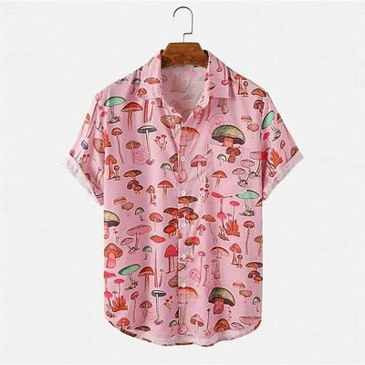 Per uomo Fungo Piante Tropicali Camicia Camicia hawaiana estiva Camicia Aloha Maniche Corte Camicia Collo ripiegato Tropicale Moda Hawaiano All'aperto Streetwear Camicia hawaiana Rosa Viola Verde S M