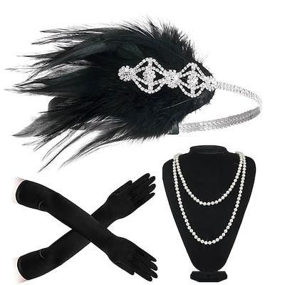 Vintage Anni 1920 Il grande Gatsby Fascia Flapper Set di accessori Charleston Piuma Costume Per donna Mascherata Festival Adulti Guanti Altri Accessori Fascia