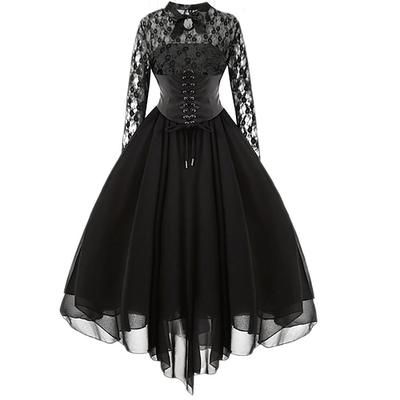 Retrò Vintage Punk Gotico Medievale Vestito Mascherata Strega Ragazza gotica Pizzo Costume Per donna Fantasia Stile Steampunk Notte di Valpurga Carnevale Mascherata Festa / Sera Adulti Vestito