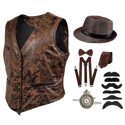 Vintage Anni Ruggenti Anni 1920 Costume da festa Gilet Bretelle Senza maniche Il grande Gatsby Gentiluomo Fibbia Halloween Vintage Stampa Colletto italiano visibile Costume Per uomo Halloween