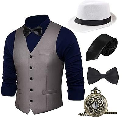 Anni Ruggenti Anni 1920 Retrò Vintage Abiti Gilet Cappello Panama Il grande Gatsby Gentiluomo Moda Costume Per uomo Natale Halloween Carnevale Balli di fine anno Addio al Nubilato Festival Adulti