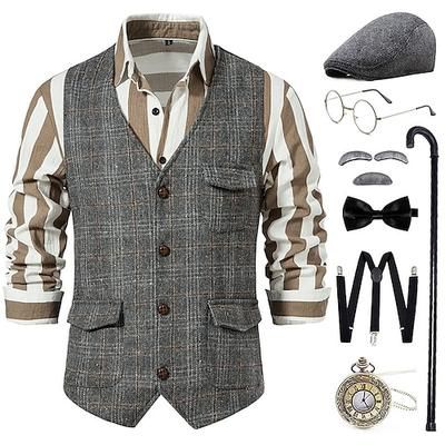 Abiti Anni 1920 Retrò Vintage Corsetto Abiti Costume da festa Normale Gentiluomo Gangster Vacanza Natale Moda Costume Per uomo Natale Halloween Carnevale Balli di fine anno Club Addio al Nubilato