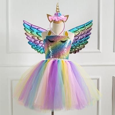 Settimana del libro 2026 Regina delle nevi Unicorno Vestito Abito da damigella Costume da band di animali Abito da vacanza Capodanno for Ragazze Bambini Bambino (1-4 anni) Natale Carnevale Capodanno