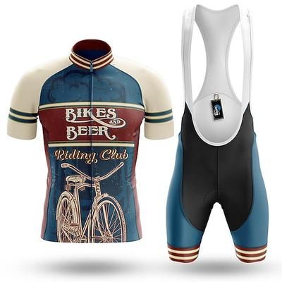Per uomo Maglia da ciclismo con pantaloncini con bretelle Manica Corta Mountain Bike MTB Ciclismo su strada Estate Primavera Nero Rosso Blu Reale Grafico Divertente Bikes And Beer Riding Club