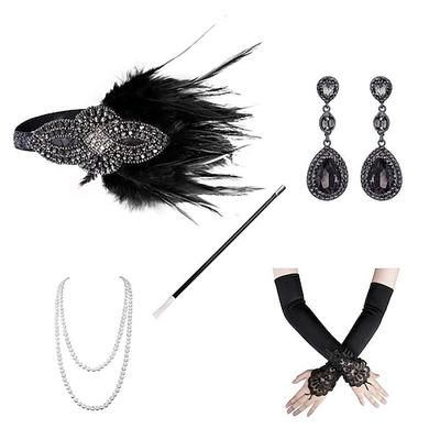 Vintage Anni 1920 Il grande Gatsby Fascia Flapper Set di accessori Charleston Piuma Costume Per donna Mascherata Addio al Nubilato Festival Adulti Guanti Altri Accessori Fascia