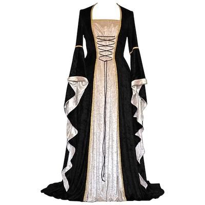 Abito Retrò Vintage Medievale Abito da cocktail Lunghezza al pavimento Lunghezza lunga Vestito Abito da Ballo Manica del polsino svasato Vichingo Straniero Taglie Forti Elfico Costume Per donna