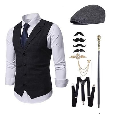 Anni 1920 Retrò Vintage Ispirato al vintage Abiti Costume da festa Mascherata Cosplay Il grande Gatsby Gentiluomo Fibbia Tinta unica Halloween Collo ripiegato Costume Per uomo Halloween Carnevale