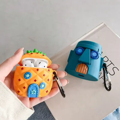 Custodia in silicone simpatico cartone animato uomo in legno di ananas per Apple Airpods 3 2 1 Pro con custodia portachiavi scatola di copertura morbida di ricarica wireless