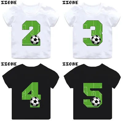Football Number Bow Print Funny Boys Clothes 1 2 3 4 5 6 7 8 9 Years Birthday Soccer Cartoon Kids T shirt Baby Girls T-Shirts