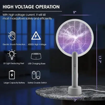 AISITIN 2 in 1 Bug Zapper Racket, 3000V Electric Fly Swatter Racket with 1200mAh Battery 3 Layers Mosquito Killer Lamp Indoor