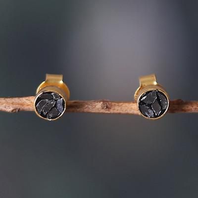 '18k Gold-Plated Round Natural Clear Quartz Stud Earrings'