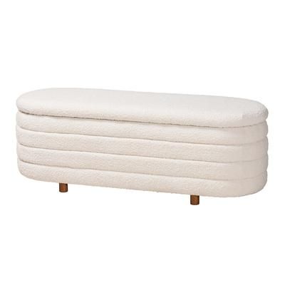 Betiana Modern Japandi Cream Boucle Fabric And Walnut Brown Finished Wood Storage Bench by Baxton Studio in Cream Walnut Brown