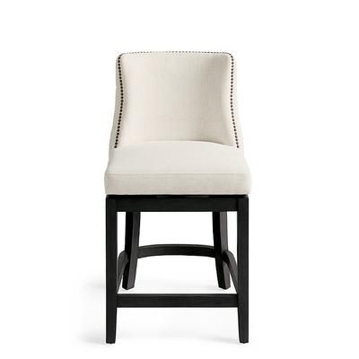 Kennedy Swivel Bar & Counter Stool - Counter Height (24-1/2"H Seat), Black Walnut, Fabric, Black Walnut/Crypton Chenille Snow/Counter Height - Grandin Road