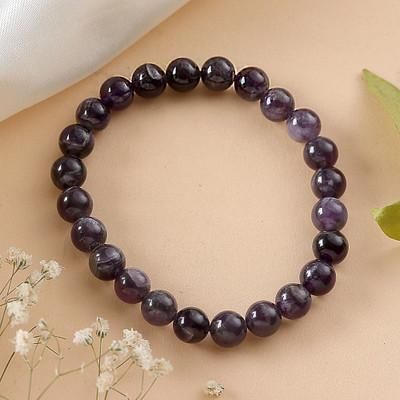 Souls of Wisdom,'Inspirational Round Amethyst Beaded Stretch Bracelet'