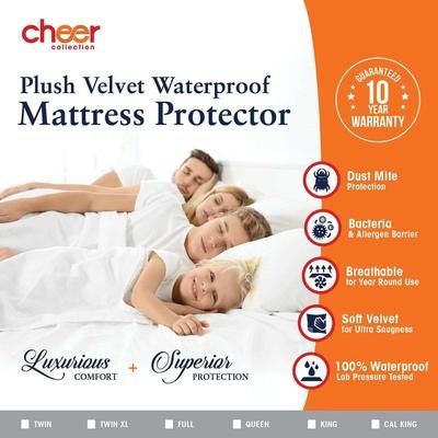 Cheer Collection Velvet Plush Waterproof Mattress Protector - White - FULL