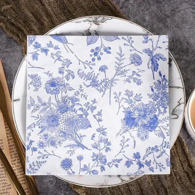 New Classic Blue Cyanotype Colored Paper Napkins Printed Napkins Chinese Style Virgin Wood Pulp Paper Paper Placemats 20pcs/pac