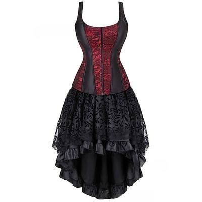 Retrò Vintage Rococò Punk Gotico Corto Mini Vestito Corsetto Overbust Bustino Strega Jacquard Pizzo Senza spalline Costume Per donna Fantasia Stile Steampunk Notte di Valpurga Halloween Carnevale