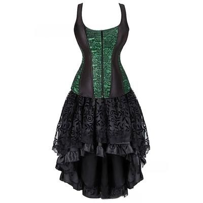 Retrò Vintage Rococò Punk Gotico Corto Mini Vestito Corsetto Overbust Bustino Strega Jacquard Pizzo Senza spalline Costume Per donna Fantasia Stile Steampunk Notte di Valpurga Halloween Carnevale