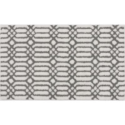 Wide Width Linkage Bath Rug by Mohawk Home in White Pewter (Size 17" W 24" L)