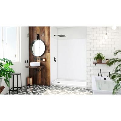 Dreamline DreamLine DreamStone 32 inch D x 60 inch W Left Drain Shower Base and Traditional Subway Wall Kit in White BWDS6032STL0001