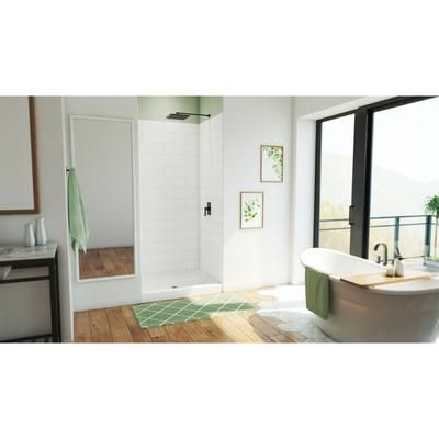 Dreamline DreamLine DreamStone 34 inch D x 42 inch W Center Drain Shower Base and Modern Subway Wall Kit in White BWDS42341MC0001