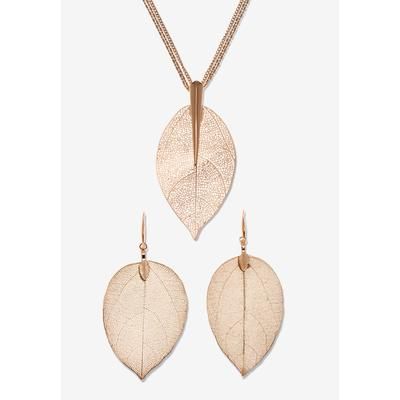 Women's Rose Gold-Plated Leaf Necklace Set, 26 Inches, Plus 2 Inch Extension by PalmBeach Jewelry in Rose Gold