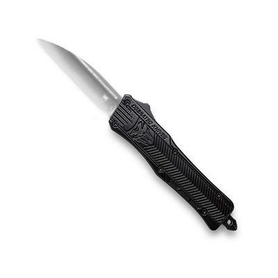 CobraTec Knives CTK-1 Small OTF Automatic Folding Knives 2.75in D2 Steel Wharncliffe Non-Serrated Blade Black Handle SBCTK-1SWNS