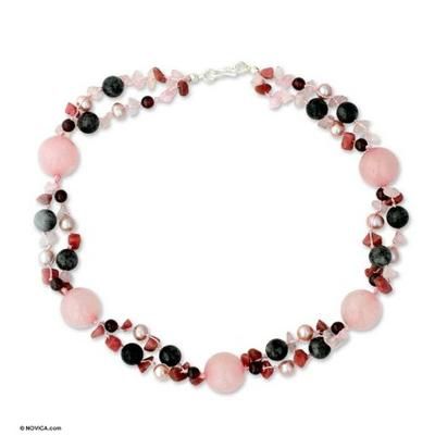 'Pink Exuberance' - Beaded Rose Quartz and Pearl Strand Neckl