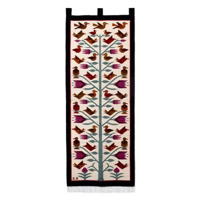'Nature-Inspired Bird-Themed Handloomed Wool Tapestry'