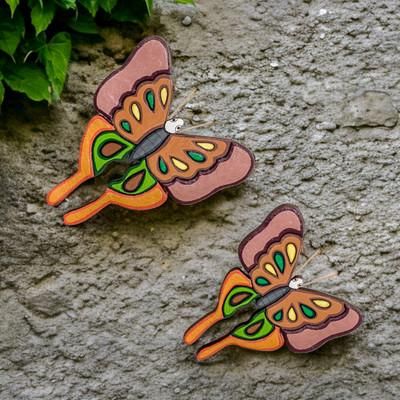Sylvan Flutter,'Set of 2 Painted Green and Brown Butterfly Wood Wall Art'