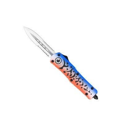 CobraTec Knives FS-3 Medium OTF Automatic Folding Knives 3in D2 Steel Dagger 2 Side Serrated Blade Cerakote/Lure Blue Handle MFLBLUFS-3DAG2SS