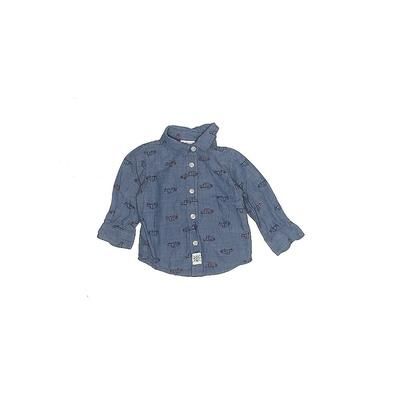 Baby Bum Long Sleeve Button Down Shirt: Blue Tops - Size 12 Month