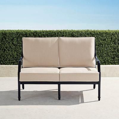 Grayson Loveseat with Cushions in Black Aluminum - Quick Dry, Brick - Frontgate