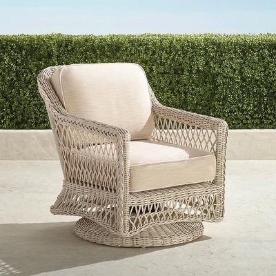 Hampton Swivel Lounge Chair in Ivory Wicker - Quick Dry, Sailcloth Air Blue - Frontgate
