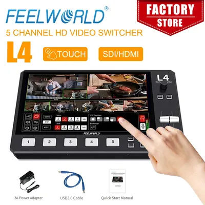 FEELWORLD L4 10.1 Inch Multi Camera Video Mixer Switcher With Touch Screen 4xHDMI 1xSDI Inputs Chroma Key USB3.0 Live Streaming