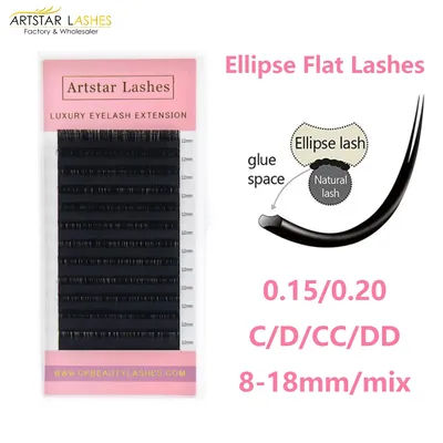 ARTSTAR 12Rows/tray Ellipse Flat Lashes C D CC DD Curl 8-18mm Matte Split Tips Shaped Individual Nature Eyelash Extension