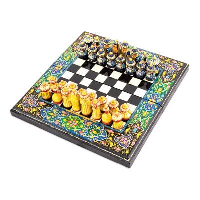 Bukhara Gardens,'Handcrafted Floral and Leafy Black Walnut Wood Chess Set'