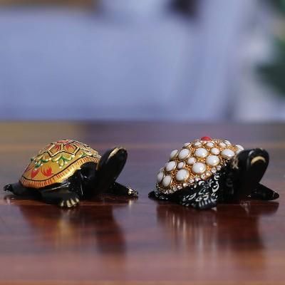 '2 Wood Turtle Magnets with Beaded and Hand-Painted Accents'