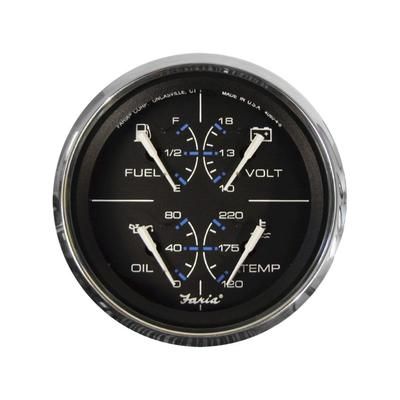 Faria Beede Instruments Chesapeake Black w/SS Bezel 4" Multifunction Fuel Level Oil PSI 100 PSI Water Temp 120-250 F Voltmeter 10-16 VDC - Black 33751