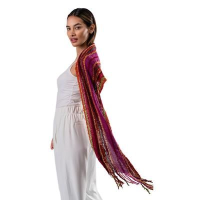 Andean Bloom,'Handwoven Soft Baby Alpaca Blend Scarf in Purple and Green'