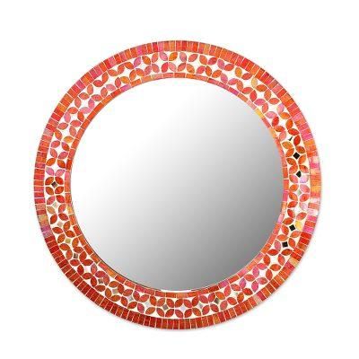 Shimmering Blossoms,'Handcrafted Round Mosaic Multicolor Wall Mirror from India'