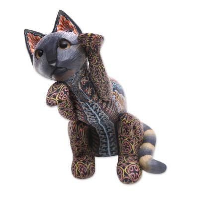 Begging Cat,'Handcrafted Colorful Polymer Clay Cat Sculpture from Bali'