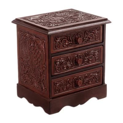 'Baroque-Inspired Embossed Mohena Wood and Leather Chest'