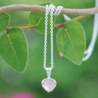 Heart of Kindness,'Heart-Shaped Rose Quartz Cabochon Pendant Necklace'