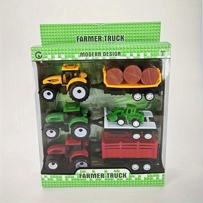 TEMU 3-in-1 Tractor Combination Set Simulation Toy Car Model Boy Toy Gift Box Packaging, As Birthday, Christmas, Class Prize, Gift